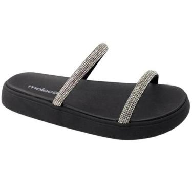 Imagem de Papete Moleca Flatform Duas Tiras Brilho Feminina Preta, Preto, Crista