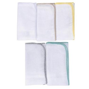 Imagem de Kit 5 Fraldinha Pano de Boca  Bebe C/ Croche Enxoval 100% Algodão 32CM