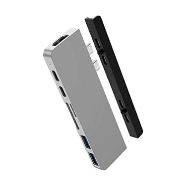 Imagem de Hyper Drive Duo PRO Hub USB C 7 em 1 – Estação de ancoragem HDR Prata 100W PD 4K60Hz com HDMI, Gigabit Ethernet, portas USB-C/USB-A de 10 Gbps, MicroSD, áudio de 3,5 mm, Thunderbolt 4 compatível com