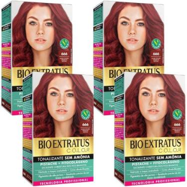 Imagem de Kit 4 Tonalizante Bio Extratus 666 Louro Escuro Vermelho Intenso Tecno