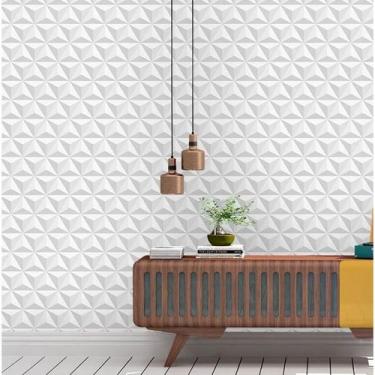 Imagem de Papel de Parede 3D Tijolo em Tons de Branco e Cinza Para Salas e Quart