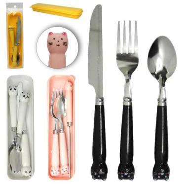 Imagem de Estojo Talher 3 Peças Garfo Faca Colher Inox Infantil Bichos - Inter, 