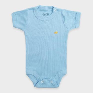 Imagem de Body Bebê Manga Curta em Malha Canelada - Baby Duck, M, Azul