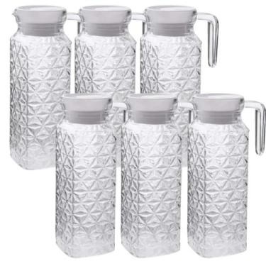 Imagem de Kit 8 Mini Jarra Vidro Grosso Com Tampa Água Suco Refresco 600ml - CLI