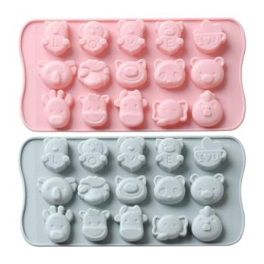 Imagem de REKIDOOL Conjunto de moldes de confeiteiro Happy Farm, 2 peças de molde antiaderente de silicone de chocolate para bolos, biscoitos, geleia, goma de doce, sabão, bandeja de gelo, topo de cupcake