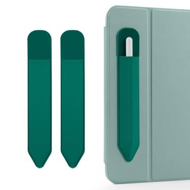 Imagem de DTTO Suporte de lápis para Apple Pencil 2ª e 1ª geração, capa para Apple Pencil Pro e USB-C, bolsa protetora ultrafina elástica com adesivo anexado ao iPad, 2 peças, verde meia-noite