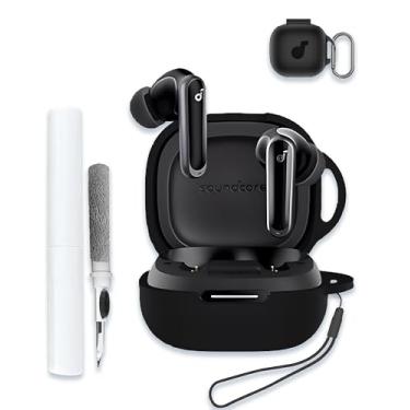 Imagem de Capa para Anker Soundcore P40i, capa protetora completa de silicone macio, capa protetora de absorção de choque com chaveiro, cordão e caneta de limpeza [LED frontal visível], preta