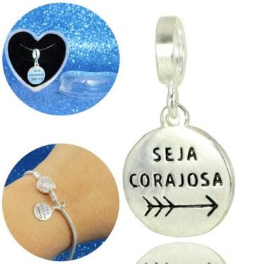 Imagem de Berloque Charms Seja Corajosa Redondo Pendurar Prata Lei - Lojas La+Ny