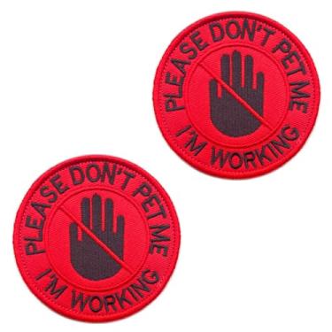 Imagem de 2 peças Please Don't Pet Me I'm Working Service Dog Red Patch Hook and Loop Bordado Fixador Emblema de Cachorro Engraçado para Roupas, Arnês de Cachorro, Coletes de Cachorro