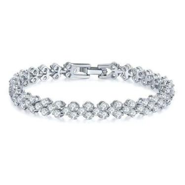 Imagem de Pulseira Bracelete Prata Com Zircônia Noiva Debutante Luxo - De Castro