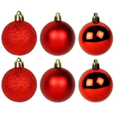 Imagem de Kit 6 Bolas Para Árvore Natal 8cm Grande Vermelha Decoração - Lar Pres