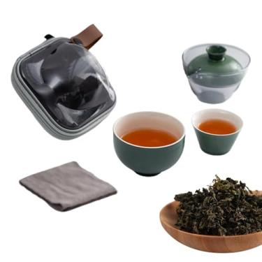 Imagem de Conjuntos de bule de chá, conjunto de chávenas de chá de viagem | Kit de chá pequeno, conjunto de chá de cerâmica com xícaras e toalha de chá, portátil para casa, viagem, piquenique