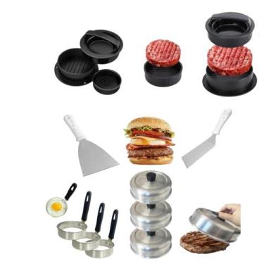 Imagem de Kit Lanche Espátulas Abafador P/Hamburguer Modelador de Ovo Modelador 