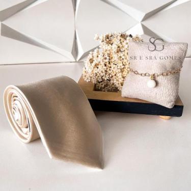 Imagem de Kit gravata mais pulseira para padrinhos de casamento champanhe gravat