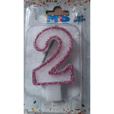Imagem de Vela De Aniversario Diamante Branco Com Glitter Rosa  Caixa De 0 a 9(P
