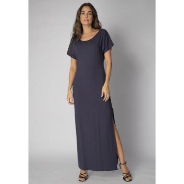 Imagem de Vestido Longo Malha Fenda na Lateral Azul Marinho - Amazonia Vital