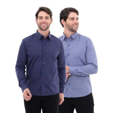 Imagem de KIT Masculino 2 Peças - Camisa Social Masculina Premium Tipo Linho Azu