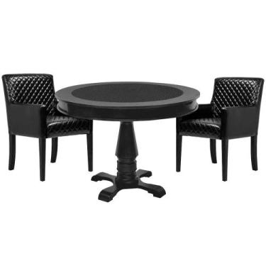 Imagem de Mesa de Jogos Carteado Redonda Victoria Tampo Reversível Preto com 2 C