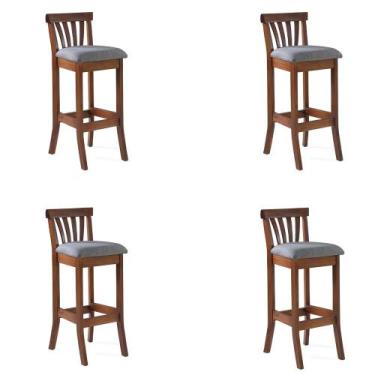 Imagem de Kit 4 Banquetas Alta Madeira Maciça Bakeri Linho Cinza/Imbuia G42 - Gr