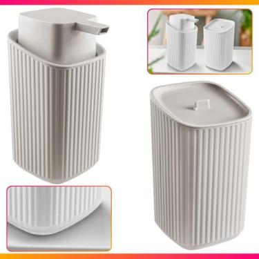 Imagem de Kit Banheiro Lavabo Dispenser + Porta Algodão - Usual Utilidades, Cinz