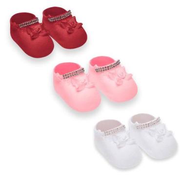 Imagem de Kit Com 3 Meias Sapatinho Bebê Recém Nascido Strass Selene, Sortido, 0