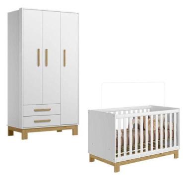 Imagem de Berço Americano 4315 E Guarda Roupa 4340 Q Encanto Slim Branco Acetina
