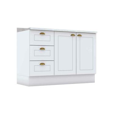 Imagem de Gabinete de Cozinha Modulado Balcão p/ Pia c/ Tampo Americana c/ 2 Portas e 3 Gavetas 120cm Branco - Henn