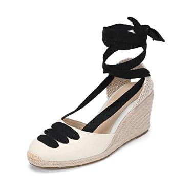 Imagem de Alpargatas femininas plataforma anabela, 7,6 cm, tira macia no tornozelo, bico fechado, sandálias clássicas de verão, Fita preta - salto de 8,88 cm (3,5"), 10