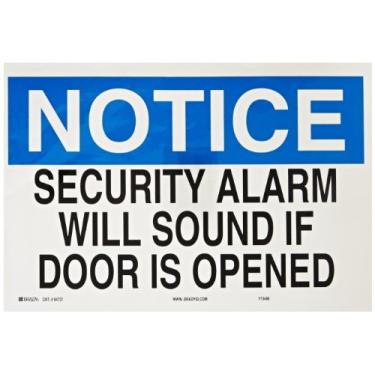 Imagem de Brady 84737 Placa de admissão de poliéster autoadesiva, 25,4 cm x 35,5 cm, legenda "Alarme de segurança soará se a porta for aberta"