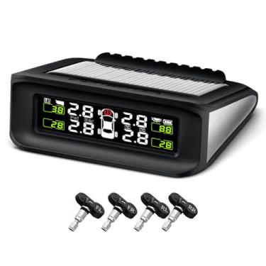 Imagem de Daconovo Detector solar de pressão dos pneus do carro Monitor de pressão dos pneus sem fio Sistema de monitoramento à prova d'água com 4 sensores Função de alarme IY