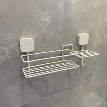 Imagem de Suporte Banheiro Porta Shampoo Conjugado C/Saboneteira Gancho Sem Furo (Branco)