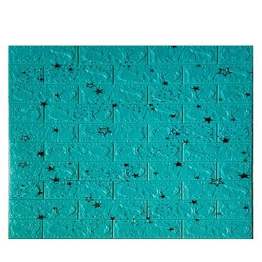 Imagem de Placa Painel Espuma 3D Autoadesivo Tijolinho Pietruzza - 70 x 77 cm - Espessura 6mm - 10 Peças (Azul com Estrelas)