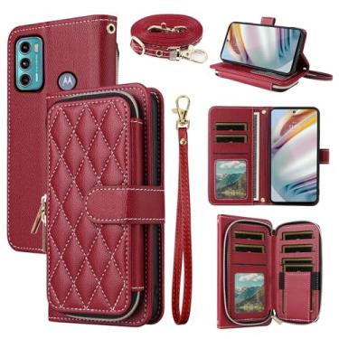 Imagem de Dswteny Argyle Capa carteira para Motorola G60 Moto G40 Fusion com alça de pulso, alça de ombro, couro PU, suporte para cartão de crédito, acessórios para celular MotoG60 G 60 40 mulheres meninas