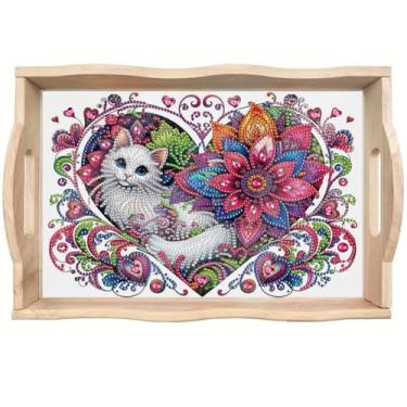 Imagem de ShuoBeiter DIY Diamond Art Tray with Handle Diamond Art Painting Plate Creative Design Handmade Wooden Tray Mosaic Making 7.8x11.8 Inches（S16)