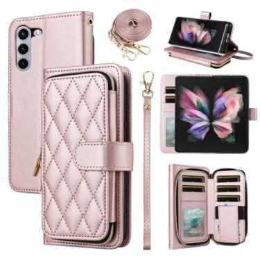 Imagem de Furiet Argyle Capa carteira para Samsung Galaxy Z Flip 6 5G 2024 com alça de pulso, 9+ compartimentos para cartões, bolsa com zíper, capa de celular de couro PU de luxo para ZFlip6 Z6 G Flip6 6Z ouro