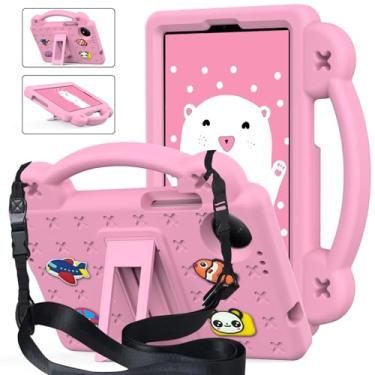 Imagem de AKABEILA Compatível com Xiaomi Redmi Pad SE 8.7 4G 2024, capa protetora leve à prova de choque com alça de ombro, alça de suporte e bandeja de caneta rosa