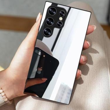 Imagem de LUVI Compatível com Galaxy S25 Ultra Mirror Case for Women Makeup Cute Luxury Glossy Glass Mirror Back Design Cover com amortecedor de silicone capa fina fina para Galaxy S25 Ultra Silver