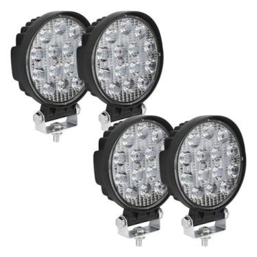 Imagem de Kit 4 Farolete milha Led Redondo 42w 14 Leds Auxiliar Agricola Colheit