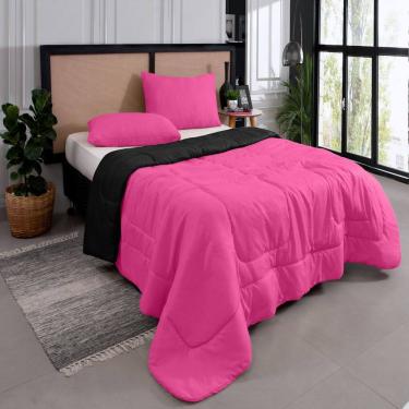 Imagem de Kit Edredom Casal Queen 3 Peças Margarida Cama Box Pink e Preto