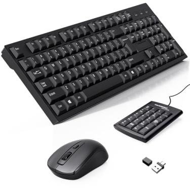 Imagem de Combo de teclado e mouse sem fio - layout QWERTY de tamanho completo, teclado estéreo de 2,4 G, ergonomicamente projetado para laptop, PC, notebook, Windows, teclado numérico com fio de computador,