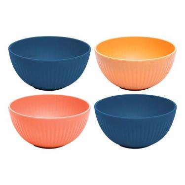 Imagem de Kit 4 Bowl de Bambu PP Tigela Cores Sortidas Stripes Sopa Salada Sobre