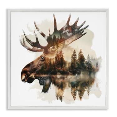 Imagem de Stupell Industries Desenho de arte de parede giclée emoldurado branco com silhueta de chifres de alce por LSR Design Studio, 61 x 61 cm