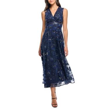 Imagem de Shoshanna Vestido feminino Midnight Zia bordado floral tule Elliott, Azul marino, 40