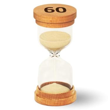 Imagem de Temporizador de ampulheta de areia - Minutos de relógio de areia de vidro - Relógio de ampulheta moderno com tampas de madeira para crianças, jogos, sala de aula, cozinha, decoração de casa ou