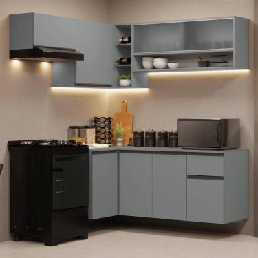 Imagem de Armário De Cozinha Completa De Canto Suspenso 325cm Nice Madesa 01 Cinza