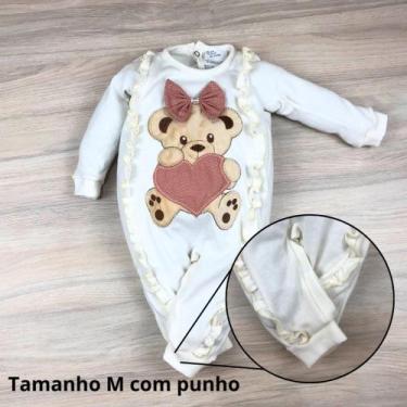 Imagem de Macacão Bebê menina bordado ursa coração macio e confortável - Antônio
