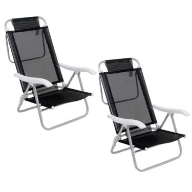 Imagem de Kit 2 Cadeira Reclinável Sunny 6 Posições Alumíno Praia Piscina Camping Preta - 063007 Bel