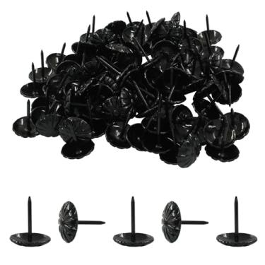 Imagem de Moicstiy 100 peças de tachas pretas de estofamento para móveis, tachas de metal para polegar, pregos de estofamento antigo para decoração (18 x 23 mm)