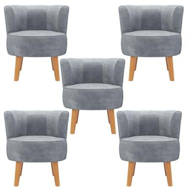 Imagem de Kit 5 Poltronas Elegante para Sala de Estar Macia Pés de Madeira Ergonômica (Cinza)