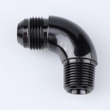 Imagem de Alumínio 90 Degrees Cotovelo Uma Peça Fluxo Completo 8AN AN8 a 3/8 NPT Forjado Masculino Flare Acoplamento Pipe Union Acessórios Preto